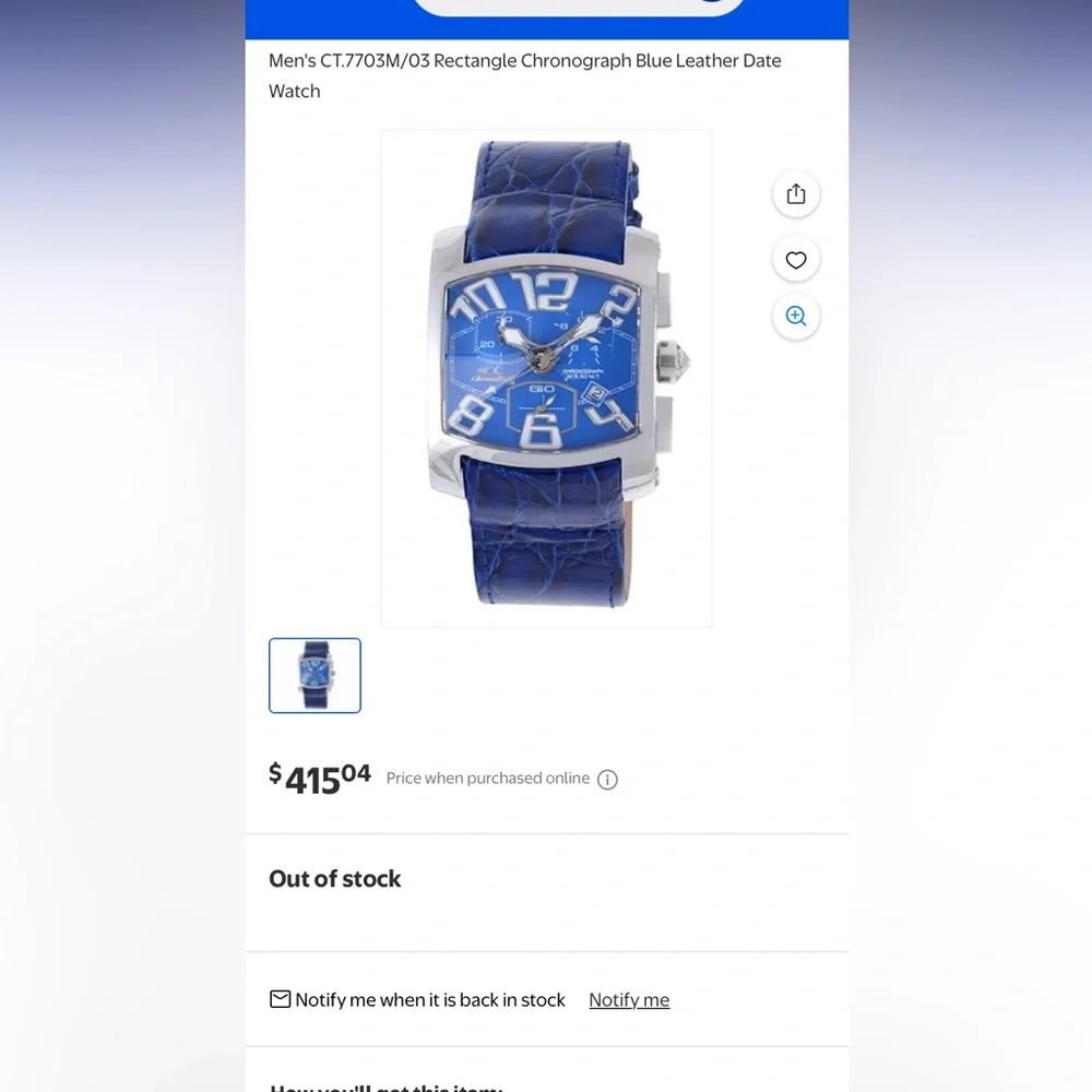 Men's CT.7703M/03 Rectangle Chronograph Blue dial Leather Date Watch New